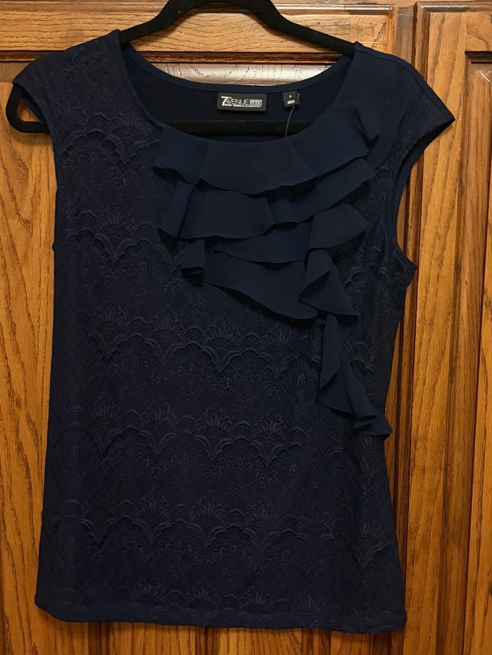 New York & Company Women's Ruffle Front Navy Blouse Small NWT